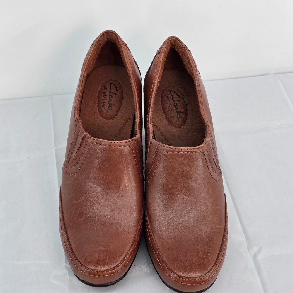 Clarks Bendables Womens Brown Leather Slip On Block Heel Shooties Pumps 9 - Picture 5 of 10